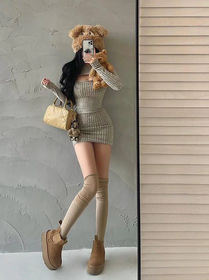 Women's Hollow-Zip Knit Mini Dress