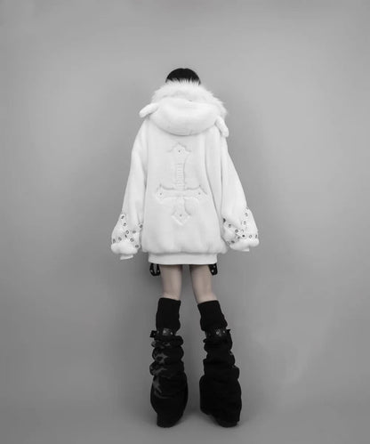 Women's Harajuku Plush Ear Fur Coat