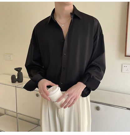 Ice Shirts Shirt Men Fashion Social Mens Dress Shirt Korean Loose Solid Color Long Sleeve Shirts Mens Casual Shirts M-2XL