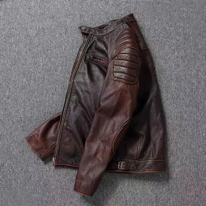 Vintage Black Brown Real Cowhide Genuine Leather Jacket Real Fur Men's Leather Jacket Bomber Men Leather Jacket Motorcycle Coat