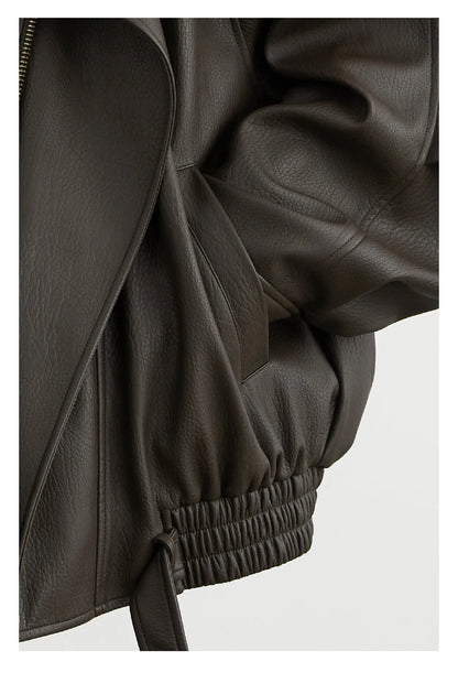 CHIC VEN Woman PU Jacket Solid Loose New Retro Standing Collar Motorcycle Faux Leather Coat Female Top Spring Autumn 2026