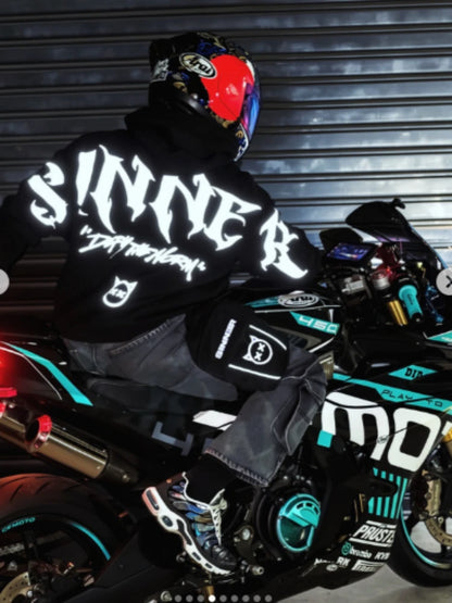 Apex Ritual – メンズ ゴシック ムーンプリント オーバーサイズパーカー – ブラック ストリートウェア プルオーバー スウェットシャツ
