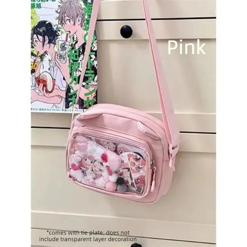 Y2K Japanese Harajuku School Bags for Girls New Transparent Itabag Shoulder Crossbody Bag DIY Badges Display Plate Ita Bag
