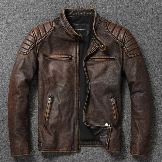 Men's Vintage Faux Fur Black Leather Jacket