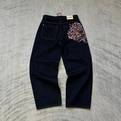 2026 Hip-hop gold coin jeans Y2K retro low waist wide leg zipper pants y2k clothing men's fashion embroidered loose jeans