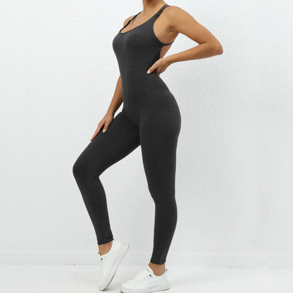 Women's Workout Slim Fit Ruched Black Jumpsuit