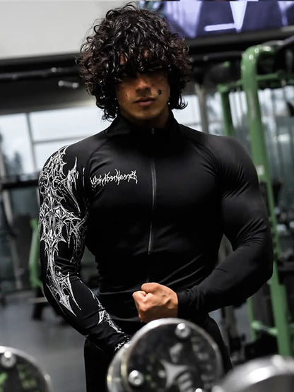 Dark Quick Drying Autumn And Winter Training Long Sleeved Men's Zipper Fitness Clothes, Sports Tight Fitting Clothes