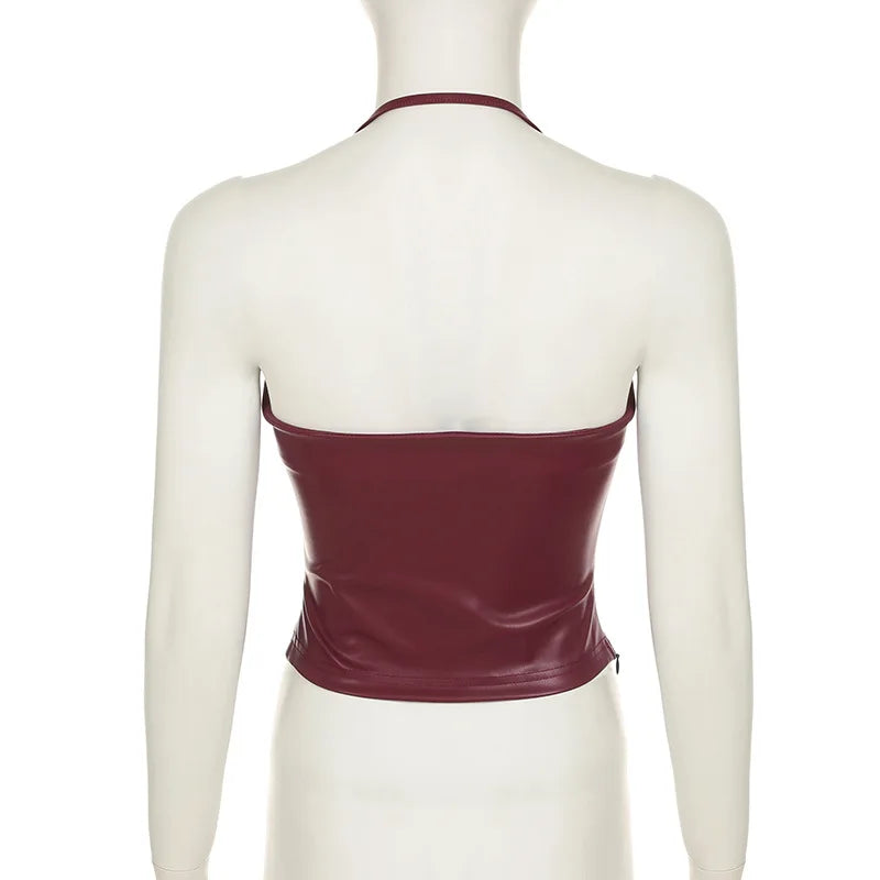 Women's Wine Red Backless Strap Tank Top