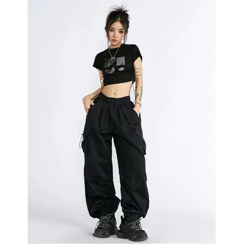 Bla Summer Thin Spor Wide Leg Casual Pants Qui Dry Jazz Dance Loose Fit Workwear Trousers High Waist Elastic Waisand