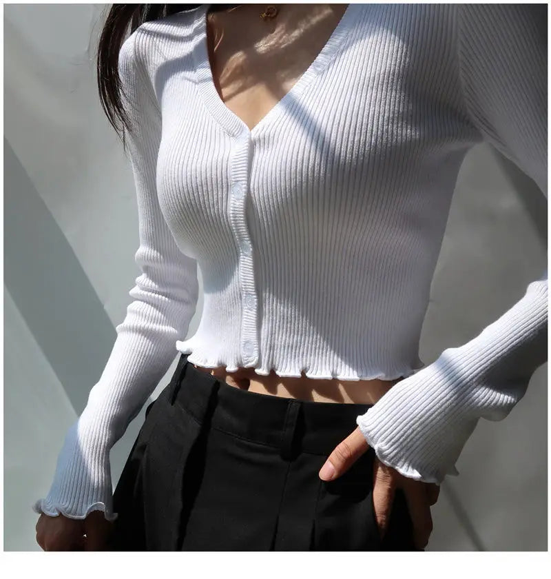 Women's Y2K V-Neck Knit Crop Top
