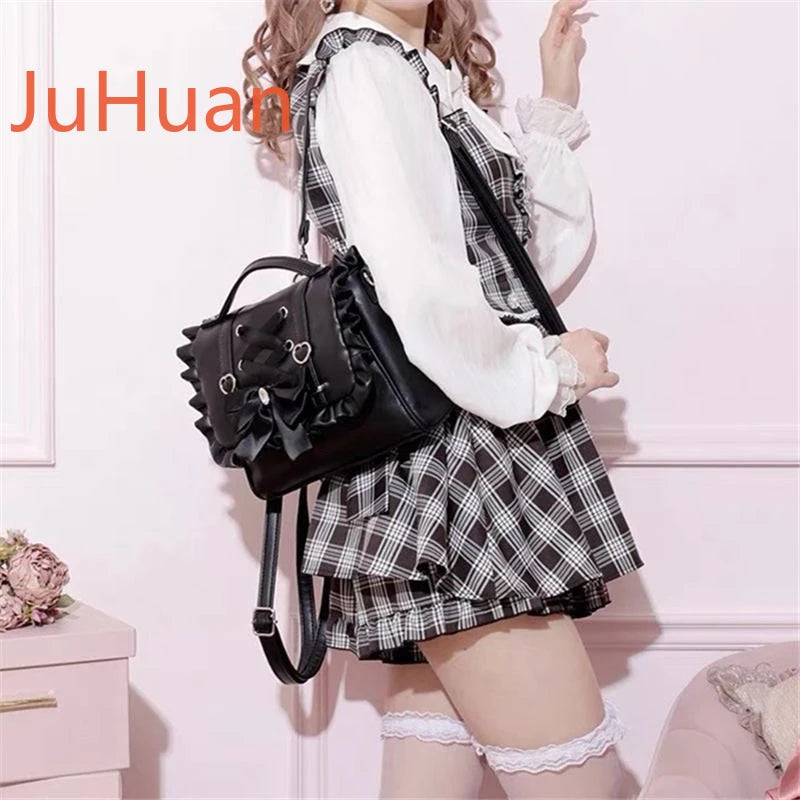 Mine Department Lolita Women's Bag Bow Control Strap Love Handbag Sweet Cute One Shoulder Oblique Span Women's Student Backpack