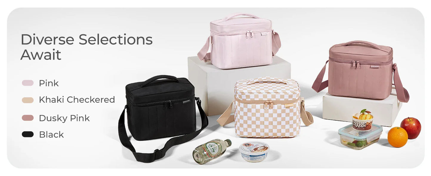 BAGSMART Lunch Box for Women Insulated Lunch Bag Cute Puffer Lunch Tote Bags Lightweight Quilted Reusable Cooler for Work School