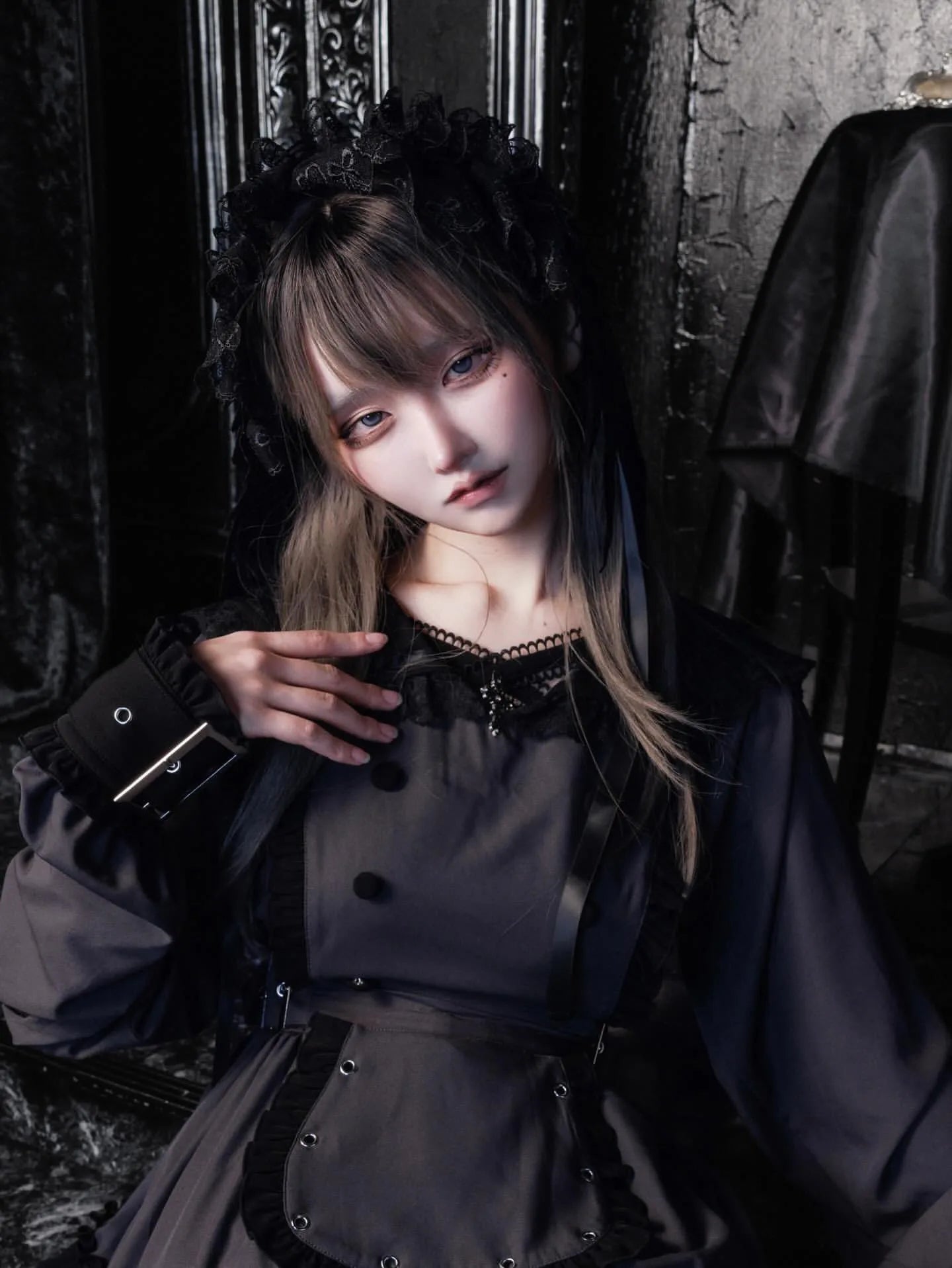 Women's Gothic Navy-Collar Maid Dress Set