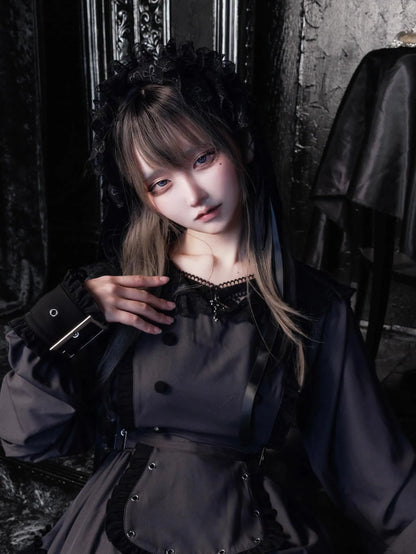 Women's Gothic Navy-Collar Maid Dress Set