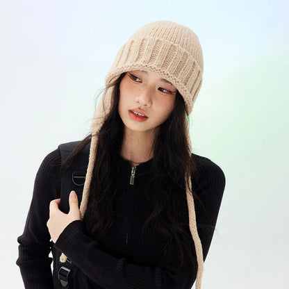 New Winter Cute Candy Colors Knitted Cap Fashion for Women Skullies Beanies Outdoor Windproof Thickened Warm Ear Protection Hat