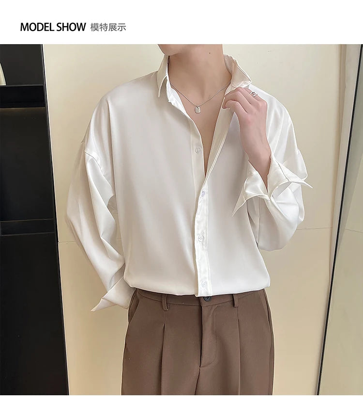 Ice Shirts Shirt Men Fashion Social Mens Dress Shirt Korean Loose Solid Color Long Sleeve Shirts Mens Casual Shirts M-2XL
