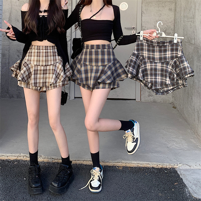 Women's Y2K Plaid Ruffle Skort
