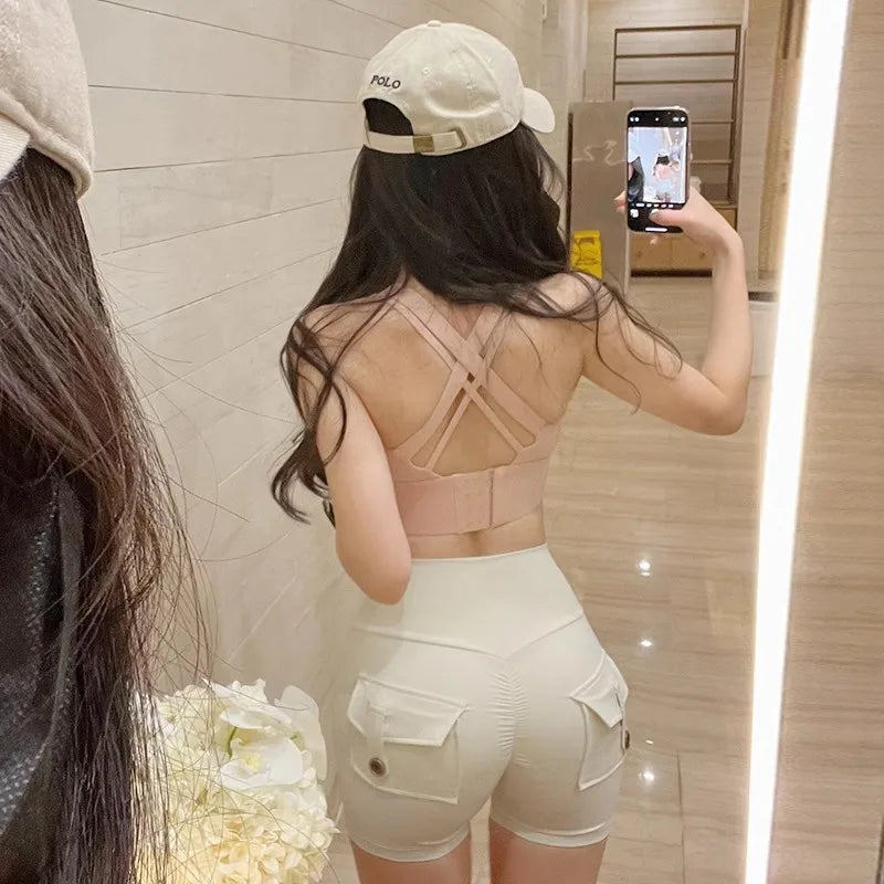 TRY TO BN Women's Sports Shorts with Pockets Butt Lifting High Waist Booty Scrunch Gym Workout Running Biker Yoga Fitness Shorts