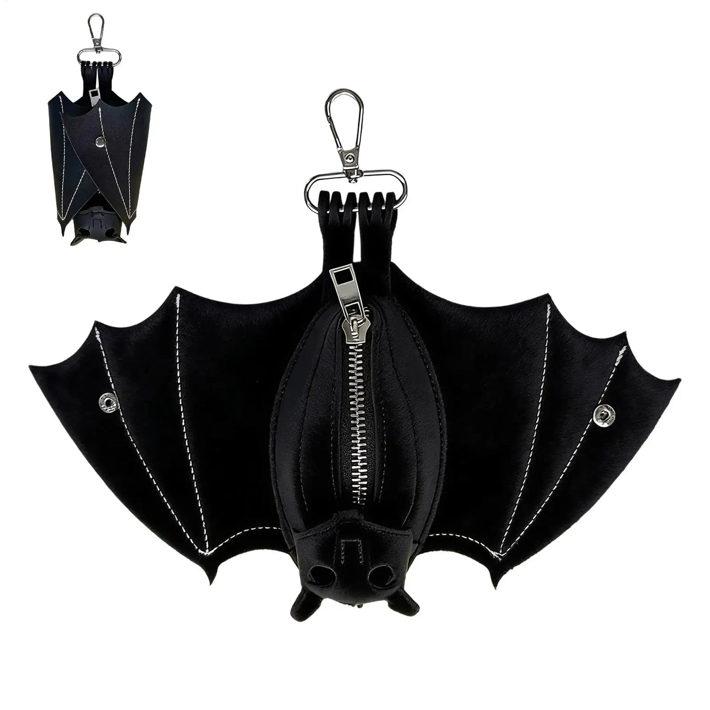 Coin Purse PU Leather Bat Gothic Bag Keychain Change Purse with Foldable Wings for Outdoor Shopping Travel Work School Events