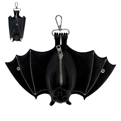 Coin Purse PU Leather Bat Gothic Bag Keychain Change Purse with Foldable Wings for Outdoor Shopping Travel Work School Events