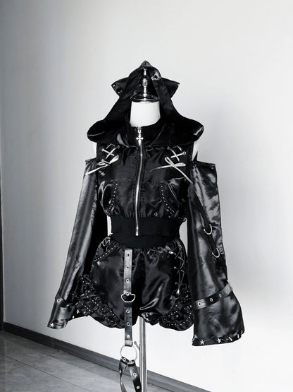 Women's Gothic Cross Hoodie & Shorts Set