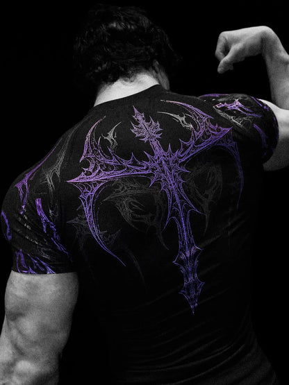 Gothic Battle Axe Short Sleeved Men's Quick Drying Stretch Fitness Suit For Summer Sports With Tight Compression Cuffs T-shirt