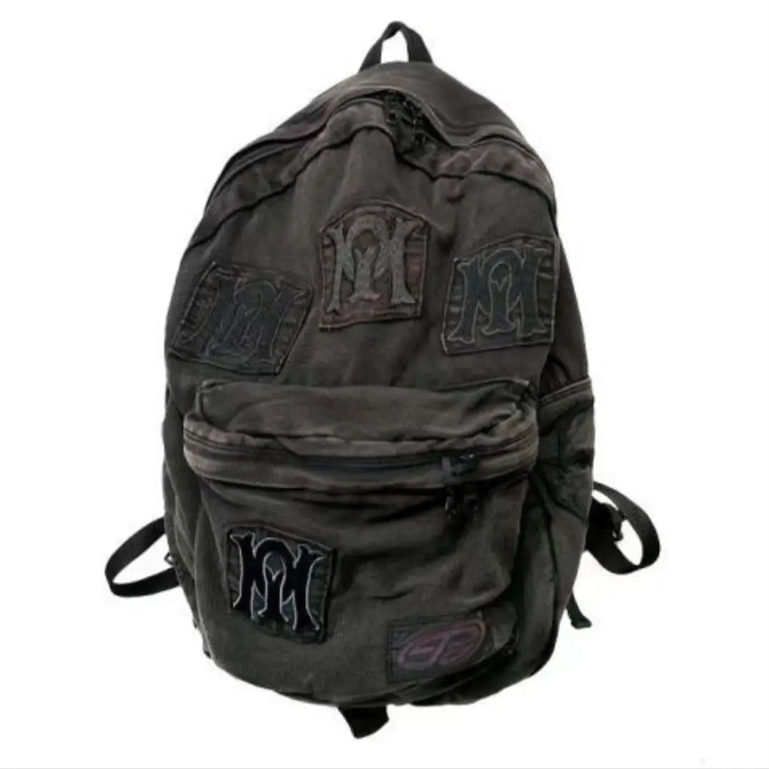 LEFTSIDE Y2k Aesthetic Letter Embroidery Backpack Patchwork Vintage Gothic Schoolbags Luxury Design Casual Students Backpacks
