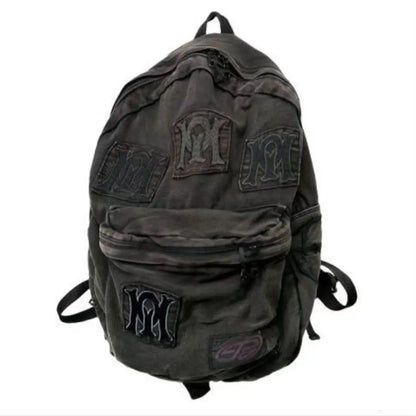 LEFTSIDE Y2k Aesthetic Letter Embroidery Backpack Patchwork Vintage Gothic Schoolbags Luxury Design Casual Students Backpacks