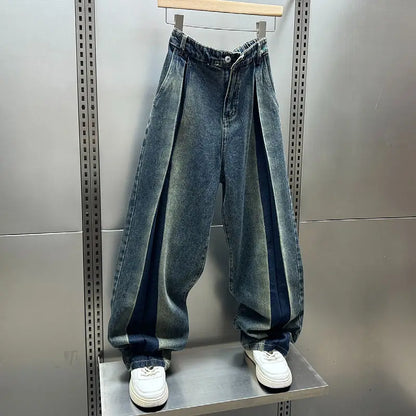 Loose Wide Leg Folded Hip Hop Jeans Harajuku Streetwear Trousers High Quality Luxury Brand Men Clothing