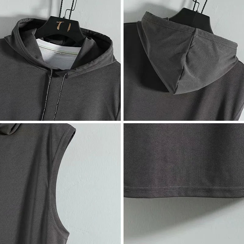 Vest Sleeveless Tees Hooded Woman Men's Tank Tops Male T-Shirt Gym Training Exercise Sport Shirt Korean Style Casual Solid Color