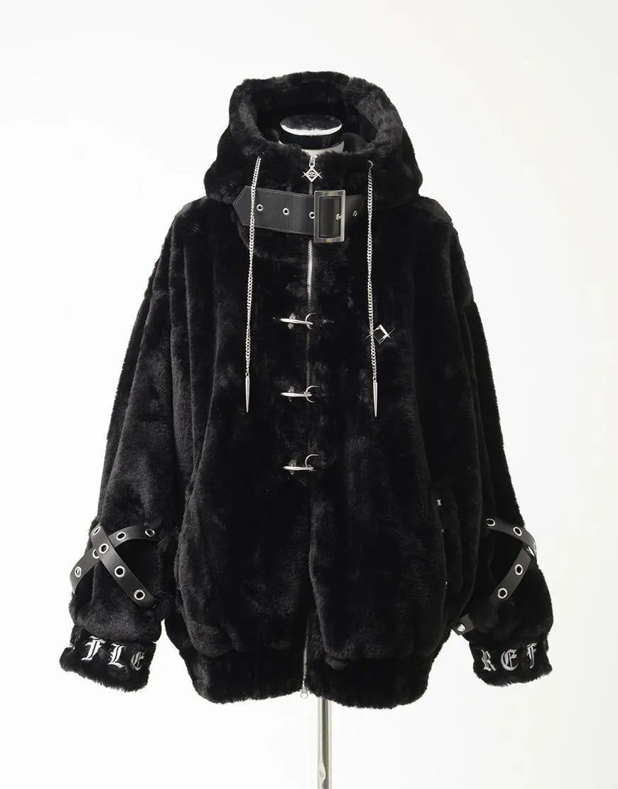 Lautaro Autumn Winter Thick Warm Faux Fur Coat Women with Hood Zipper Luxury Japanese Style Punk Harajuku Fluffy Jacket 2026