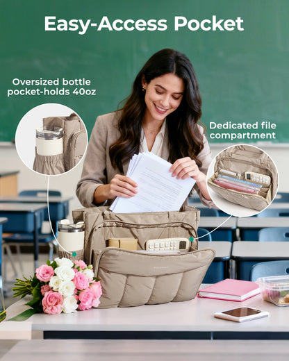 BAGSMART Tote Bag for Women Teacher Tote with Insulated Compartment Puffer Laptop Work Tote Handbags for Work Travel Gym