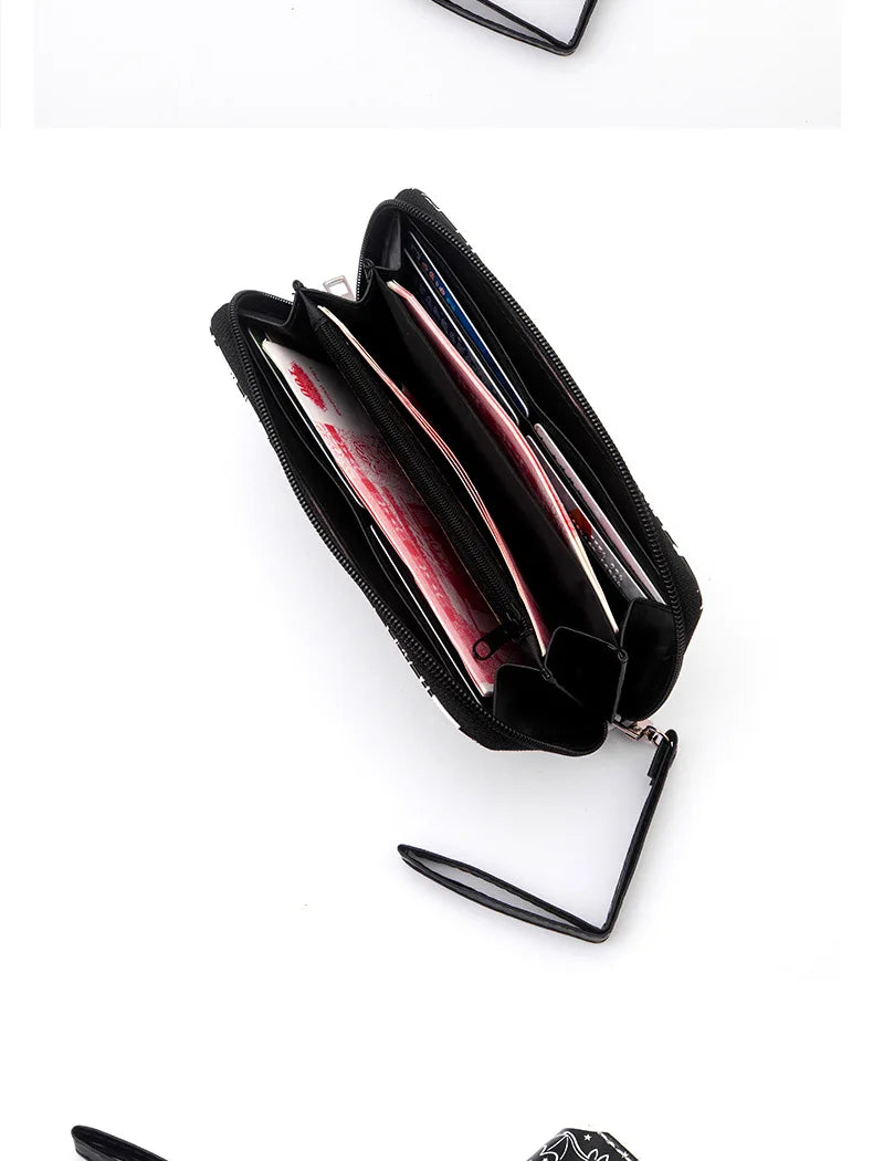 New Punk Style Skull Wallet Black Gothic Pu Leather Women Men Wallet Ghost Printing Purse Unique Design Stylish Long Wallets
