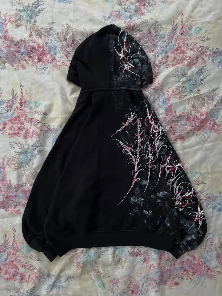 Women's Gothic Minimalist Graffiti Zip-Up Hoodie
