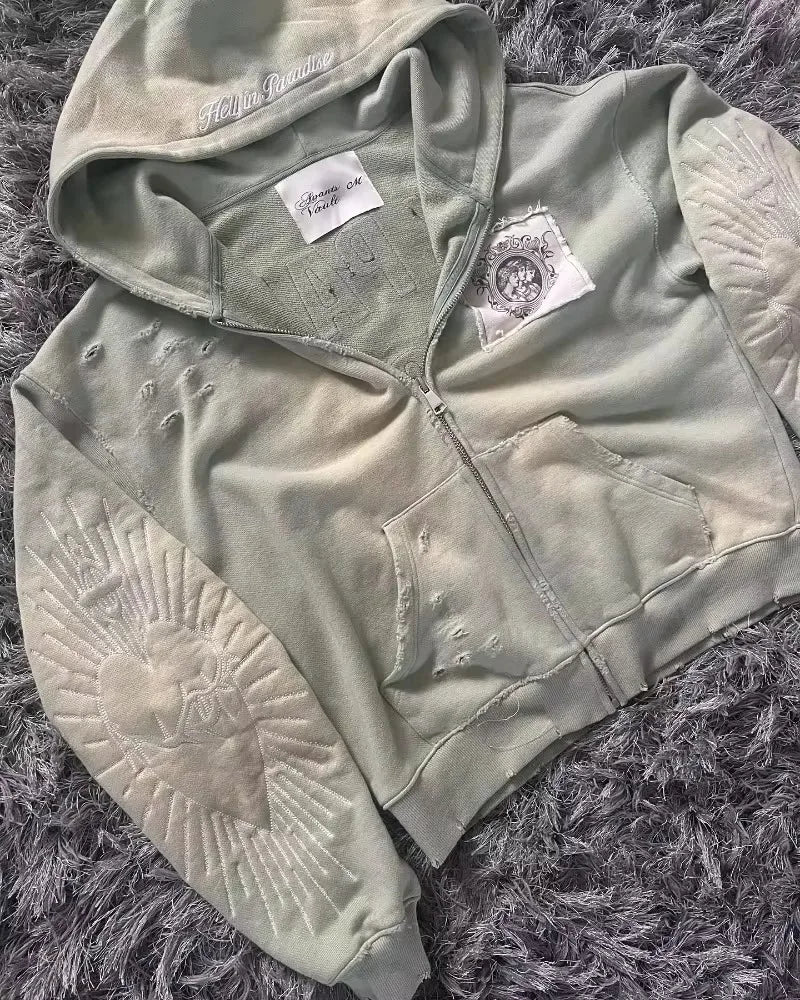 Apex Ritual Women's Zip Sweater – Y2K Embroidered Casual Sport Jacket