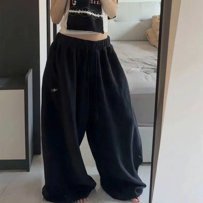 American Retro Hip-Hop Oversized Black Casual Sweatpants Korean Streetwear - APEX RITUAL women's pants