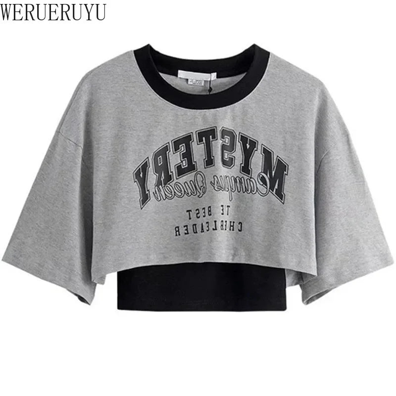 Vintage Print Graphic T-shirt Women Crop Top Short Sleeve Y2k Summer Loose - APEX RITUAL women's t-shirts