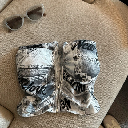 Sexy American Girl Camouflage Print Tube Top Vest Women's Summer Zipper Open Cardigan Shoulder Bared Short Style Top