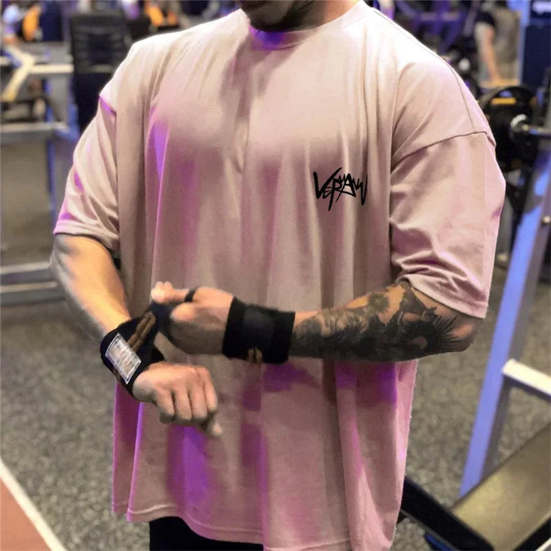Apex Ritual – メンズオーバーサイズスポーツTシャツ – 丸首コットンサマートレーニングランニングティー