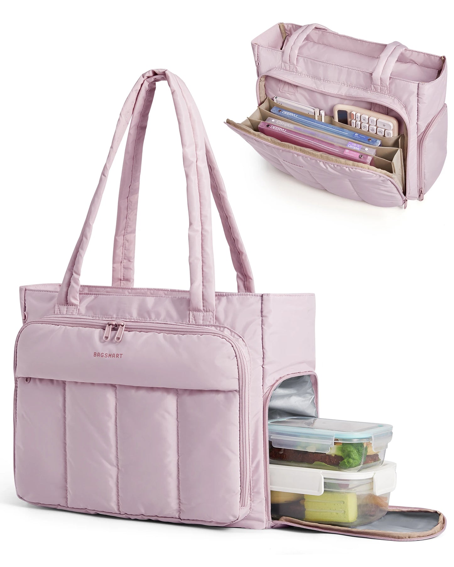 BAGSMART Tote Bag for Women Teacher Tote with Insulated Compartment Puffer Laptop Work Tote Handbags for Work Travel Gym