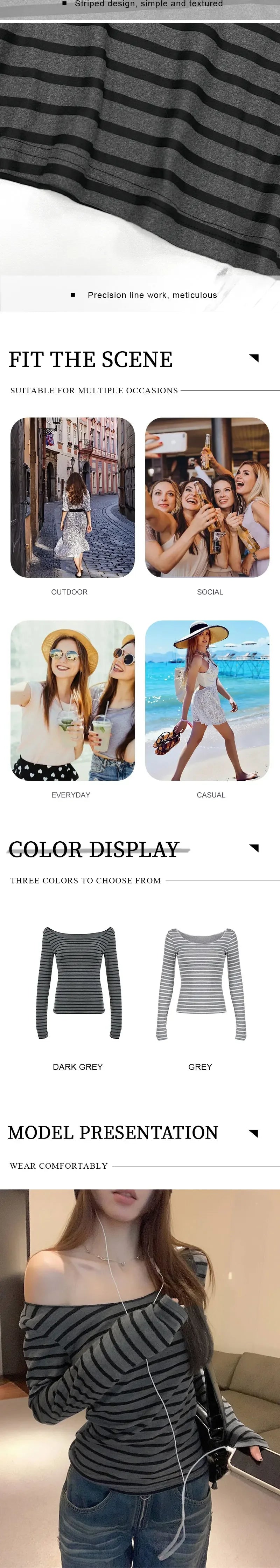 Spring Fall Women's New Basic Models Slim Long-Sleeved Striped t-Shirt Strapless Street Style y2k Thin Tops