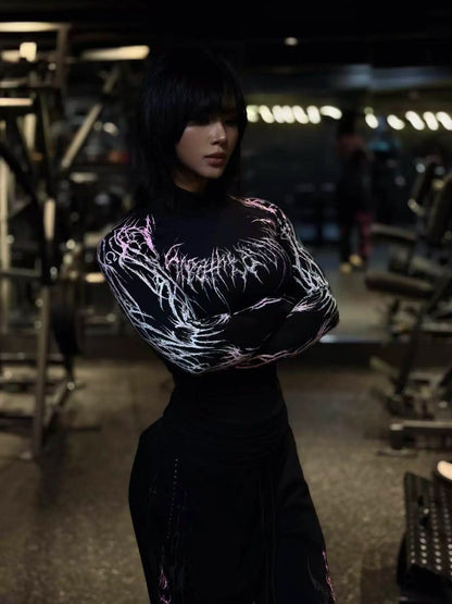 Women's Gothic High-Neck Compression Long-Sleeve Top
