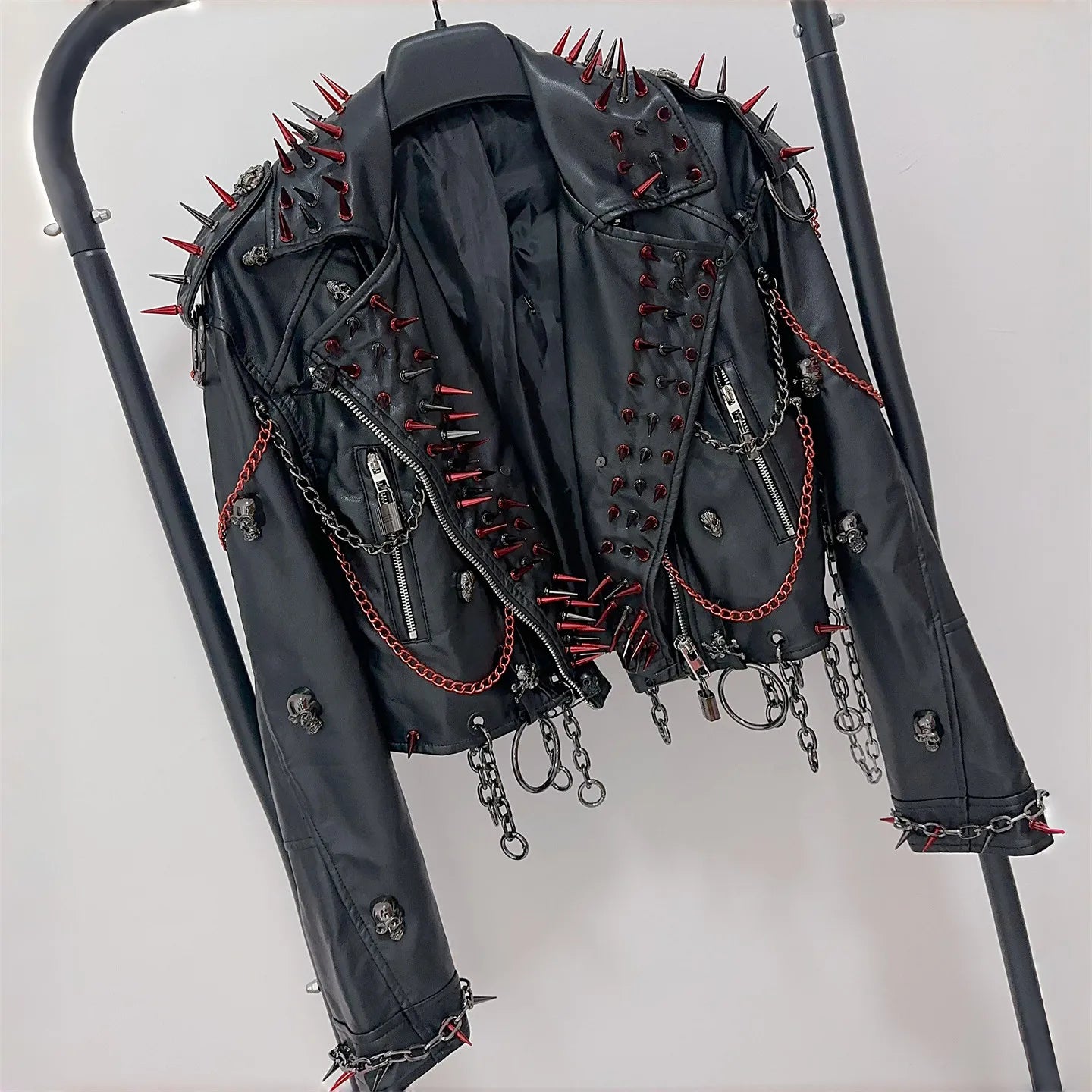 Women's Y2K Rivet Chain PU Leather Jacket