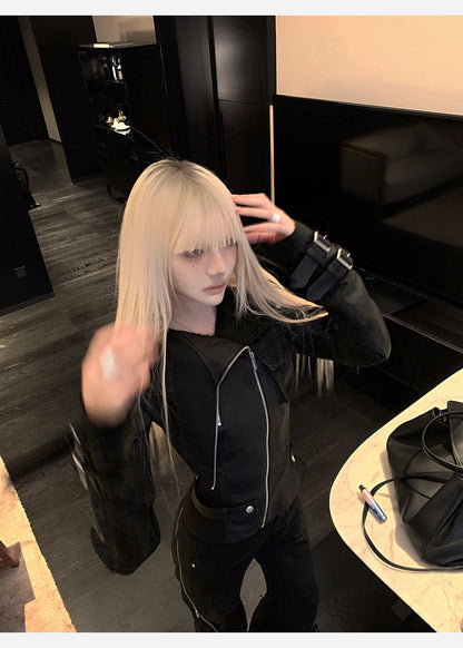 Lautaro Spring Autumn Cool Handsome Short Black Fitted Pu Leather Jacket Women Long Sleeve Zip Up Luxury Designer Clothing 2025