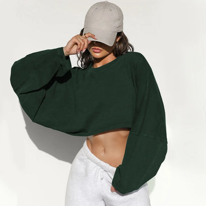 Women Sports Crop Top T-Shirts Gym Clothing Yoga Loose Tops Long Sleeve Sportswear Workout Clothing Fitness Smock Spring Autumn