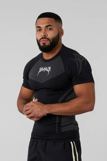 Men's Compression Short Sleeve T-Shirt Tribal Print Workout Tops Breathable Quick Dry Athletic Base Layer for Gym Training Bodyb