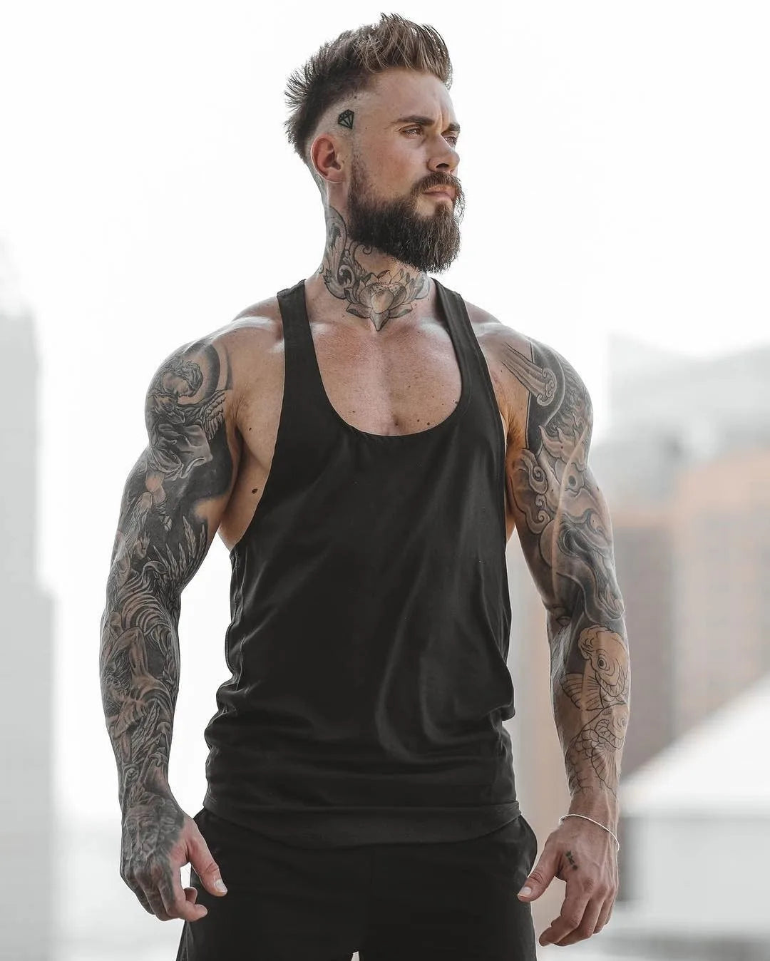 Men’s Gym Stringer Tank Top – Muscle Fit Sleeveless Workout Shirt, Deep Scoop Neck Racerback for Bodybuilding & Training