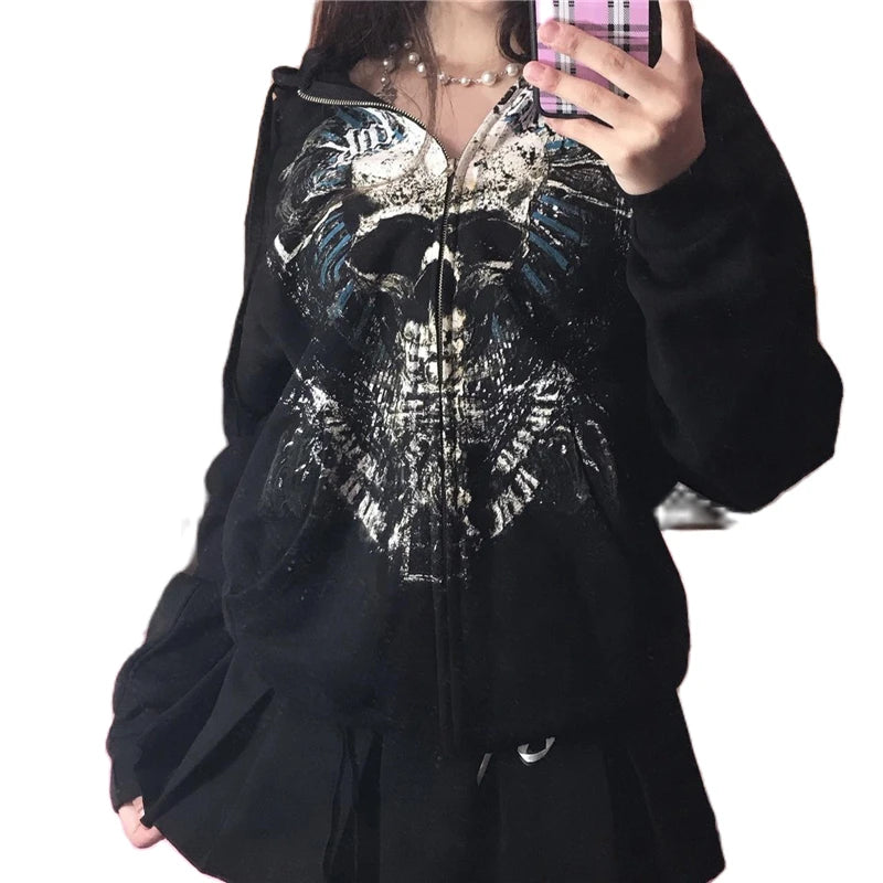Hoodie Kawaii Y2k Anime Cartoon Goth Zip Up Hoodie Woman Harajuku Streetwear Loose Long Sleeve Sweatshirts Femme Sweatshirts