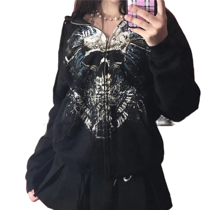 Hoodie Kawaii Y2k Anime Cartoon Goth Zip Up Hoodie Woman Harajuku Streetwear Loose Long Sleeve Sweatshirts Femme Sweatshirts