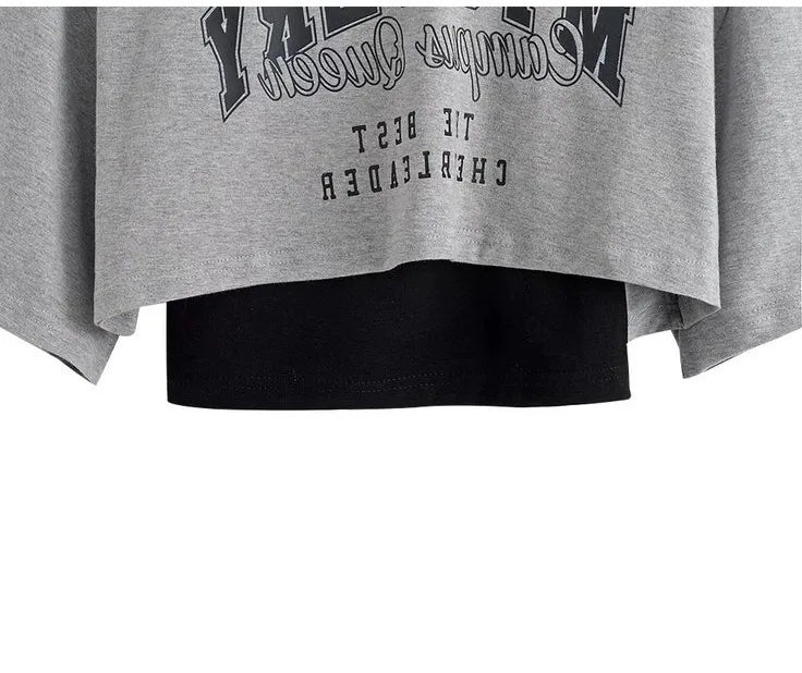 Women's Vintage Graphic Two-Piece Crop T-Shirt Set